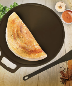 Smooth Golden Finish Cast Iron Roti/Chapati/Dosa Kallu Tawa with Iron Ladle | 11 inch